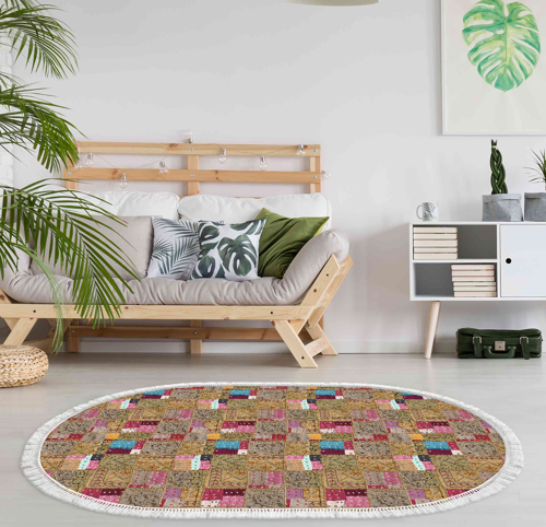 Kaymaz Taban Djt Salon Halısı Trend Saçaklı Oval Modern 2155M Renkli