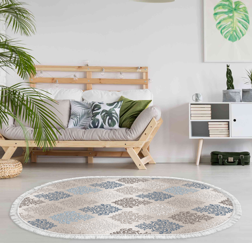 Kaymaz Taban Djt Salon Halısı Trend Saçaklı Oval Modern 674M Bej