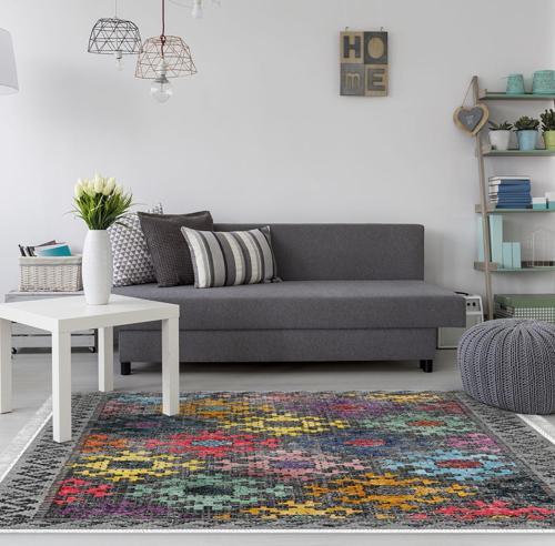 Kaymaz Taban Djt Salon Halısı Yıldız Deri Saçaklı İskandinav F5008 Renkli