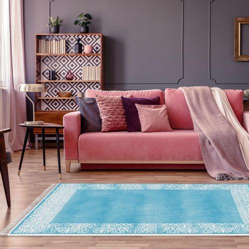 Kaymaz Taban Djt Salon Halısı Yıldız Deri Saçaklı Modern 1460 Mavi