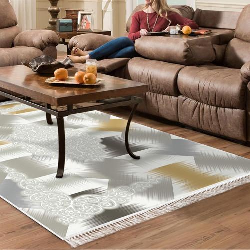 Kaymaz Taban Djt Salon Halısı Yıldız Deri Saçaklı Modern S1030 Krem