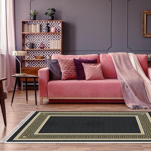 Kaymaz Taban Djt Salon Halısı Yıldız Deri Saçaklı Modern M5140 Siyah