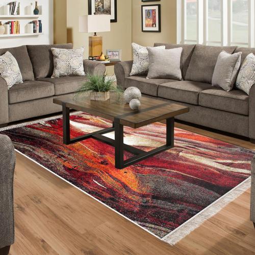 Kaymaz Taban Djt Salon Halısı Yıldız Deri Saçaklı Modern S5050 Bordo