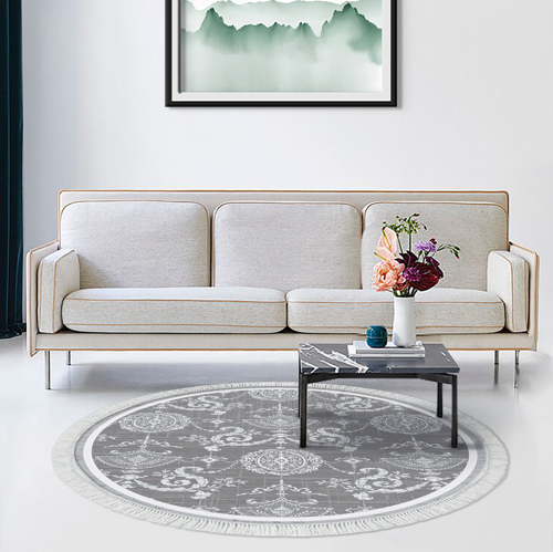 Kaymaz Taban Djt Salon Halısı Yıldız Deri Saçaklı Yuvarlak Modern 1861M Gri