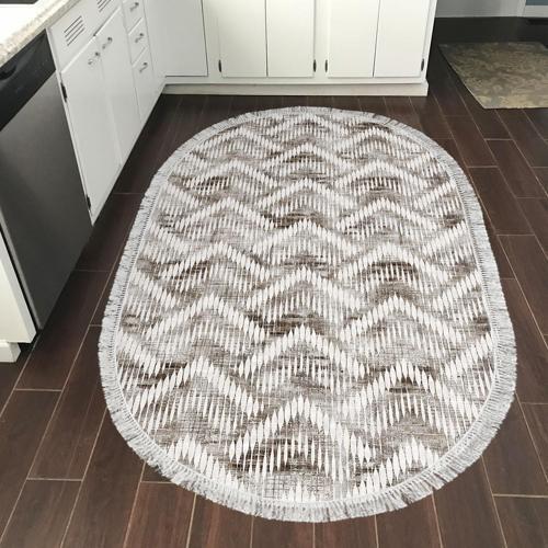 Kaymaz Taban Djt Mutfak Halısı Trend Saçaklı Oval İskandinav F5124