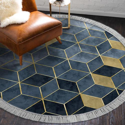 Kaymaz Taban Djt Salon Halısı Yıldız Deri Saçaklı Yuvarlak İskandinav 2146M