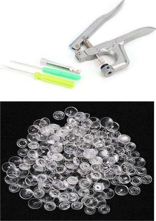 100 Set Plastik 12.5Mm Şeffaf Çıt Çıt Ve Plastik Çıt Çıt Takma El Pensesi