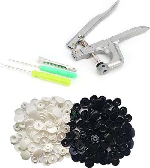 Plastik Çıt Çıt Takma El Pensesi Ve 100 Set Plastik Siyah Beyaz Çıt Çıt