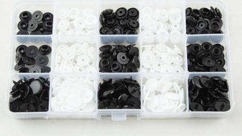 100 Set Plastik Siyah Beyaz Renk Çıt Çıt Düğme Ve Saklama Kutusu