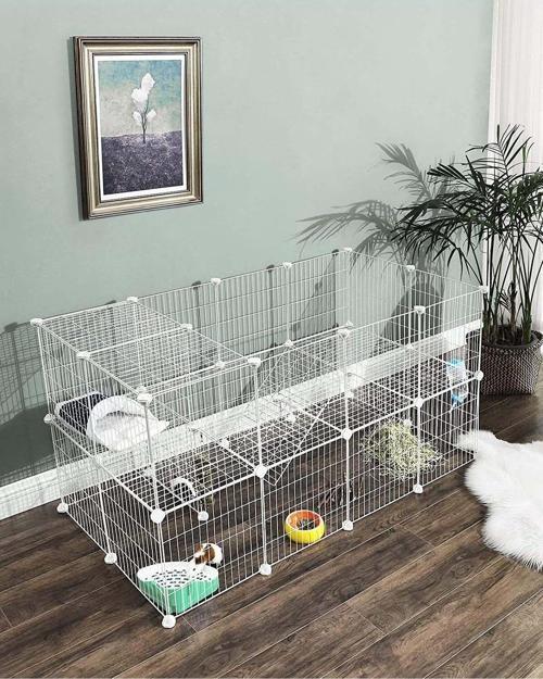 36 Panel Beyaz Renk Evcil Küçük Hayvan Kedi Köpek Kuş Evi Kafesi Oyun Parkı Portatif Metal Tel