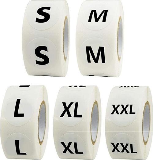 Beyaz Renk Yapışkanlı Beden Etiketi ( S-M-L-Xl-Xxl) 5 Rulo