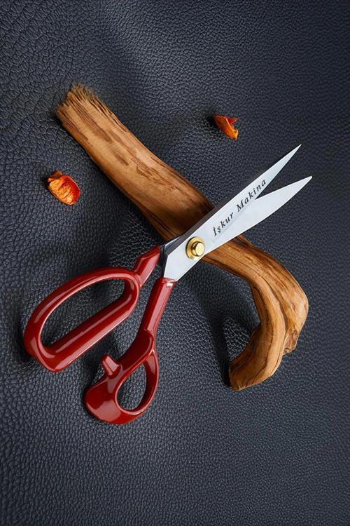10 No Kırmızı Saplı Çelik Kişiye Özel İsimli Profesyonel Kumaş Kesim Makası Set 25.5Cm Set