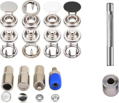 12.5Mm 120 Set Sedefli Siyah Beyaz Krom Renk Çıt Çıt Ve Çekiç Makine Uyumlu Kalıp Seti
