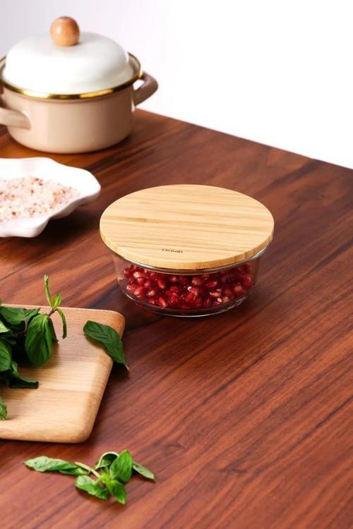 Naturel 400ml Yuvarlak Borosilikat Saklama Kabı