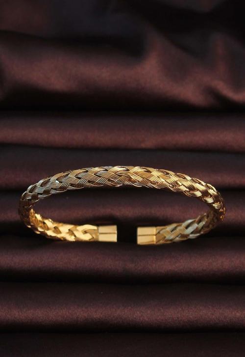 316L Çelik Altın Renk Kalın Yassı Örgü Model Erkek Bileklik - EBJ240913W28110