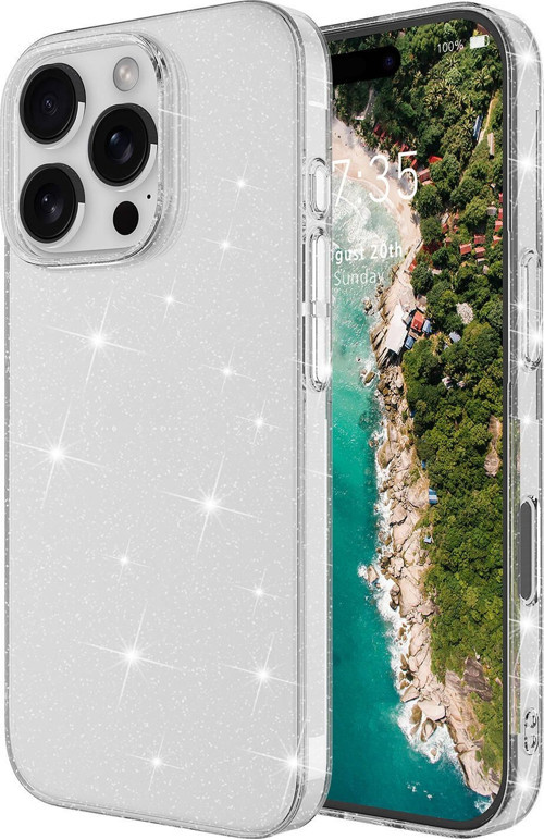 Apple iPhone 16 Pro Kılıf Parlayan Simli Şeffaf Zore Redos Kapak