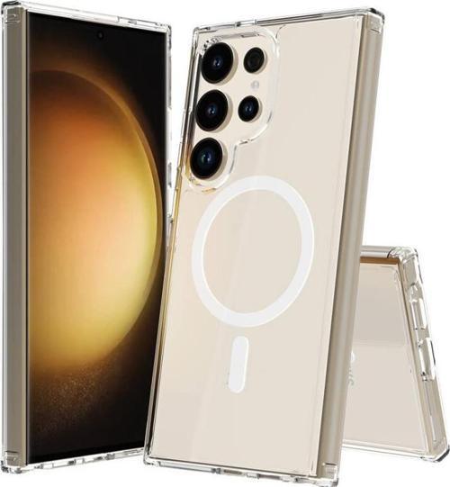 Samsung Galaxy S24 Ultra Kılıf Magsafe Şarj Özellikli Şeffaf Sert PC Zore Embos Kapak