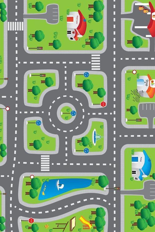 5 Mm Ince Keçe Kaymaz Tabanlı Dekoratif Bebek Çocuk Odası Halısı Araba Yolu Ağaçlar