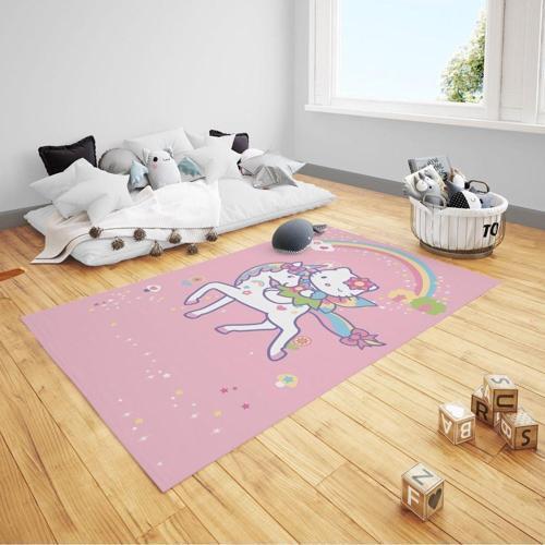 Hello Kity,ünicorn At ,gökkuşağı,çiçek Çocuk Bebek Odası Halısı