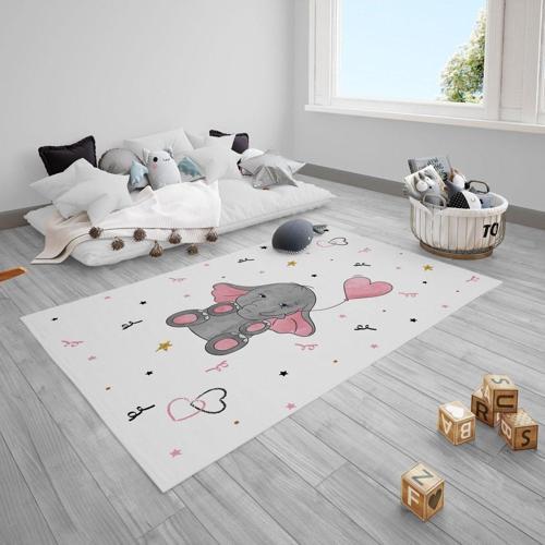 Oturan Sevimli Fil Kalpli Balon Çocuk Bebek Odası Halısı