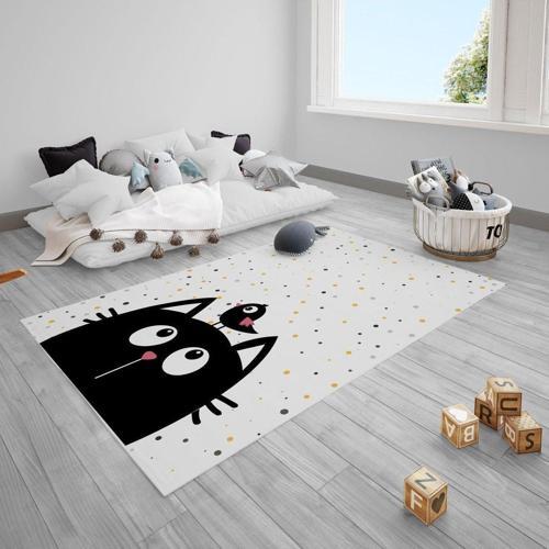 Renkli Puantiye Kedi Kuş Çocuk Bebek Odası Halısı