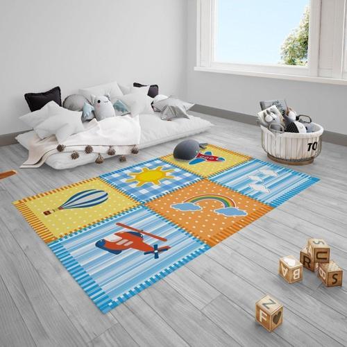 Uçak,bulut,gökkuşağı,güneş,helikopter Çocuk Bebek Odası Halısı