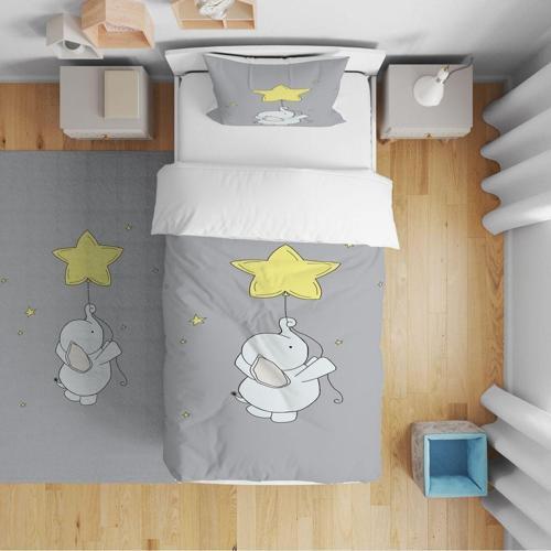 Çocuk Yatak Örtüsü Hediye Yastık Kılıfı Sarı Yıldız Tutan Fil