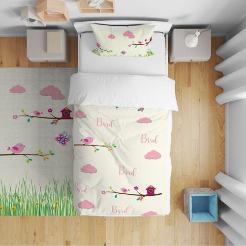 Çocuk Bebek Nevresim Takımı Kuşlu Bulutlu Kelebek