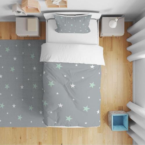 Çocuk Yatak Örtüsü Hediye Yastık Kılıfı Serpme Beyaz Ve Mint Yeşili Yıldızlar