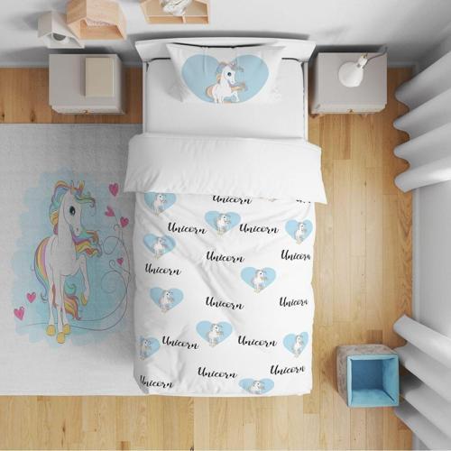 Çocuk Bebek Nevresim Takımı Renkli Unicorn ve Kalpler