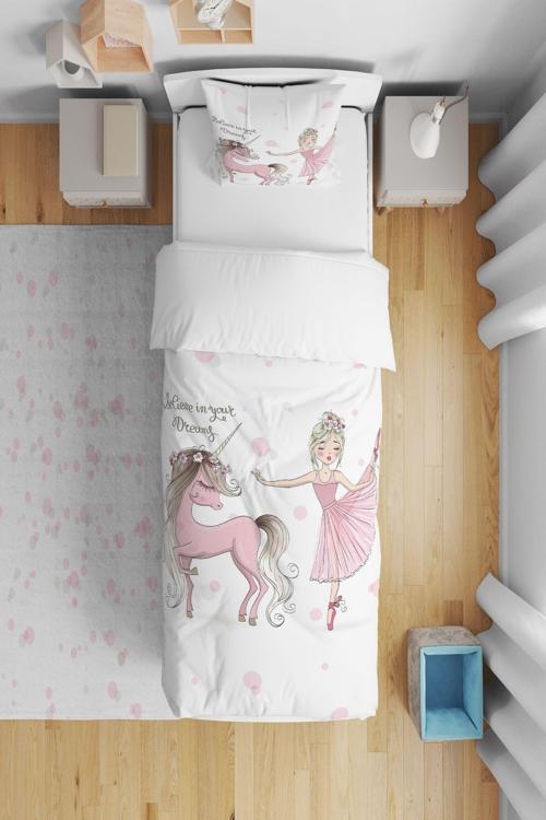 Ünicorn At Ve Bale Yapan Prenses Çocuk Bebek Odası Nevresim Takımı