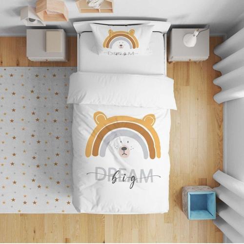 Çocuk Yatak Örtüsü Hediye Yastık Kılıfı Gökkuşağı Ayıcık Dream Big