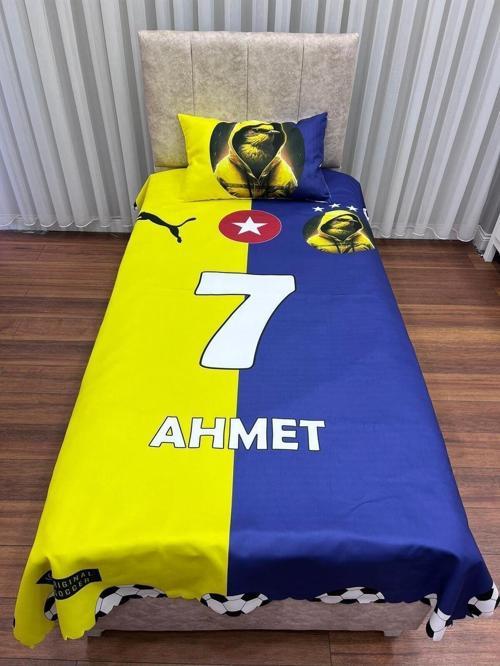 Sarı Lacivert Taraftar Yatak Örtüsü Hediye Yastık Kılıfı Spiderman İnce Dekoratif Petek Kumaş