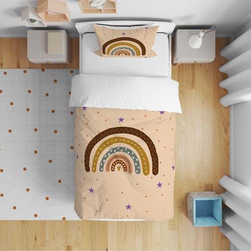 Çocuk Yatak Örtüsü Hediye Yastık Kılıfı Sıcak Renkler Gökkuşağı ve Puatiyeler