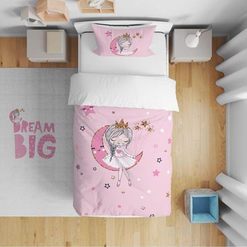 Çocuk Bebek Nevresim Takımı Yıldızlı Ayda Uyuyan Aykız