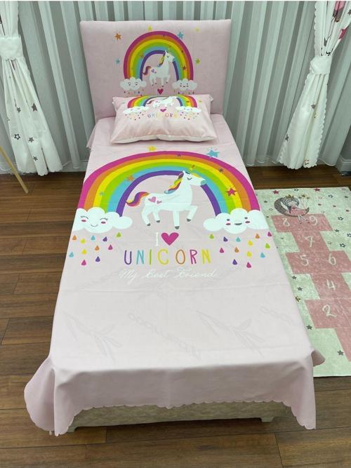 Unicorn Yatak Örtüsü Hediye Yastık Kılıfı Gökkuşağı İnce Dekoratif Petek Kumaş