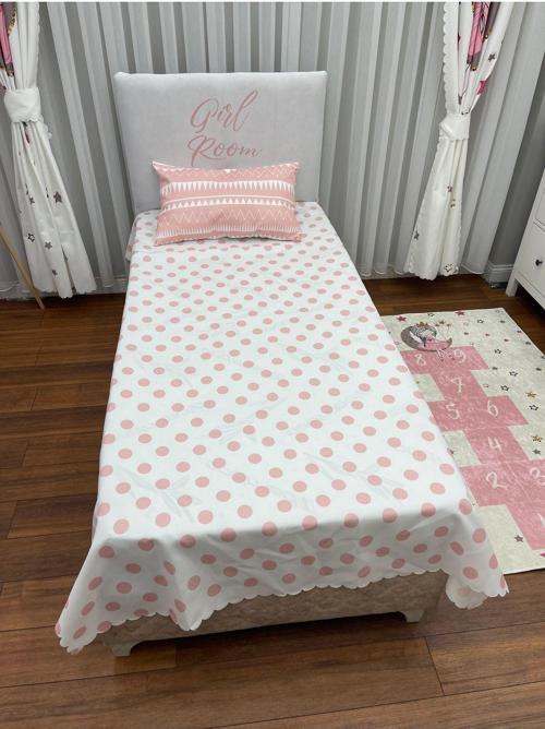 Pembe Puantiyeli Yatak Örtüsü Hediye Yastık Kılıfı İnce Dekoratif Petek Kumaş
