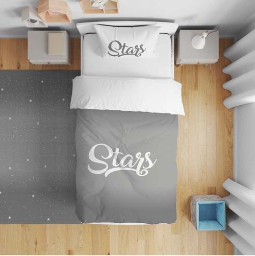Çocuk Yatak Örtüsü Hediye Yastık Kılıfı Stars Yazılı