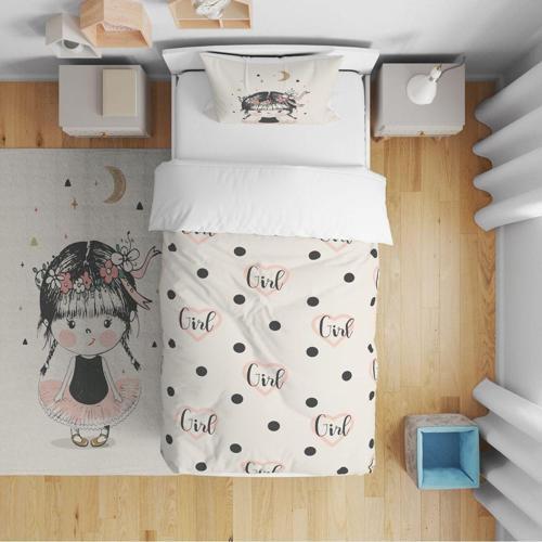 Çocuk Bebek Nevresim Takımı Puanityeler ve Girl Yazısı