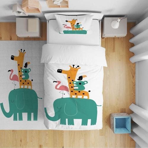 Çocuk Yatak Örtüsü Hediye Yastık Kılıfı Fil Flamingo Koala Zürafa Karga