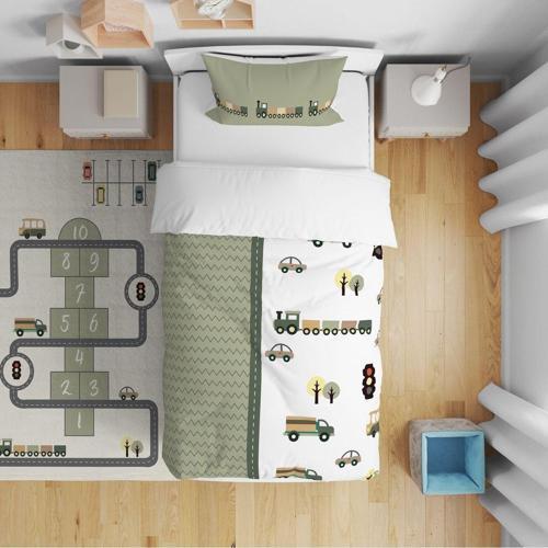 Çocuk Bebek Nevresim Takımı Araba Tren Kamyon Trafik Işıklı