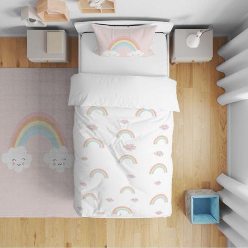 Yatak Örtüsü Gülen Gökkuşaklı Bulutlar 140x220 - Yastık Kılıfı Hediye