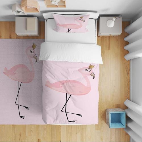 Yatak Örtüsü Taçlı Flamingo Yastık Kılıfı Hediye