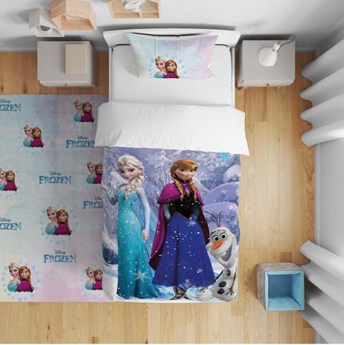 Çocuk Yatak Örtüsü Hediye Yastık Kılıfı Frozen Elsa ve Anna