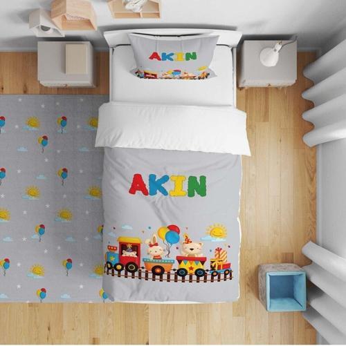 Çocuk Bebek Nevresim Takımı Trende Eğlenceli Hayvanlar