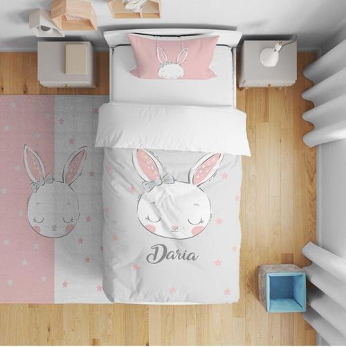 Çocuk Bebek Nevresim Takımı Yıldızlı Uyuyan Tavşan