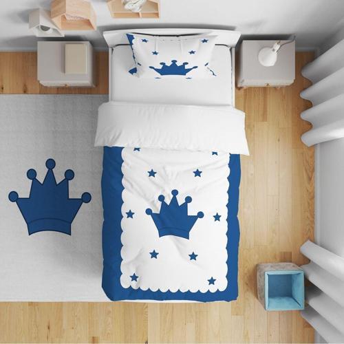 Yatak Örtüsü Lacivert Kenar Taç Yastık Kılıfı Hediye