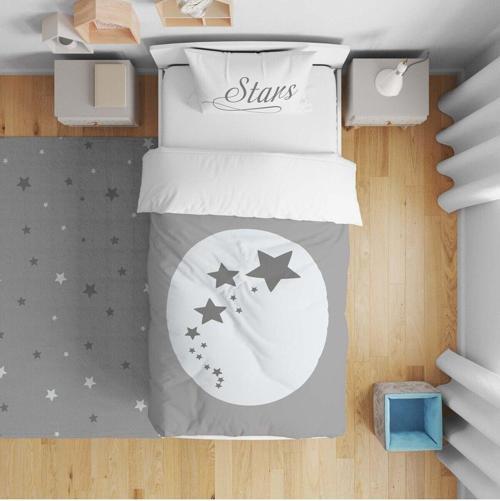 Çocuk Yatak Örtüsü Hediye Yastık Kılıfı Gri Zemin Serpme Yıldızlar