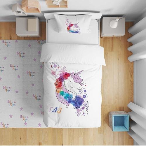 Çocuk Bebek Nevresim Takımı Çiçekli Unicorn