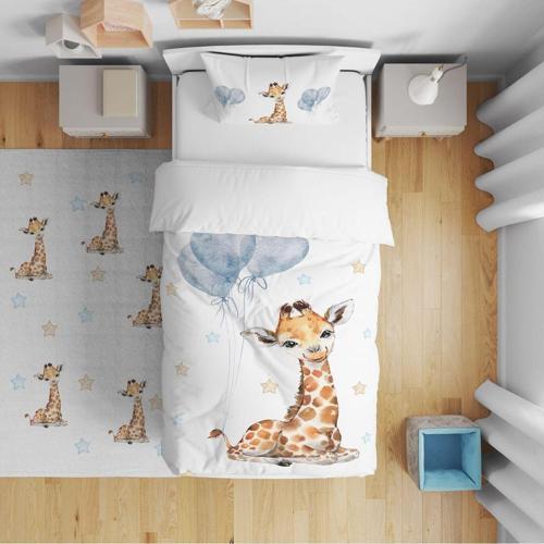 Çocuk Yatak Örtüsü Hediye Yastık Kılıfı Balonlu Zürafa Yıldızlar